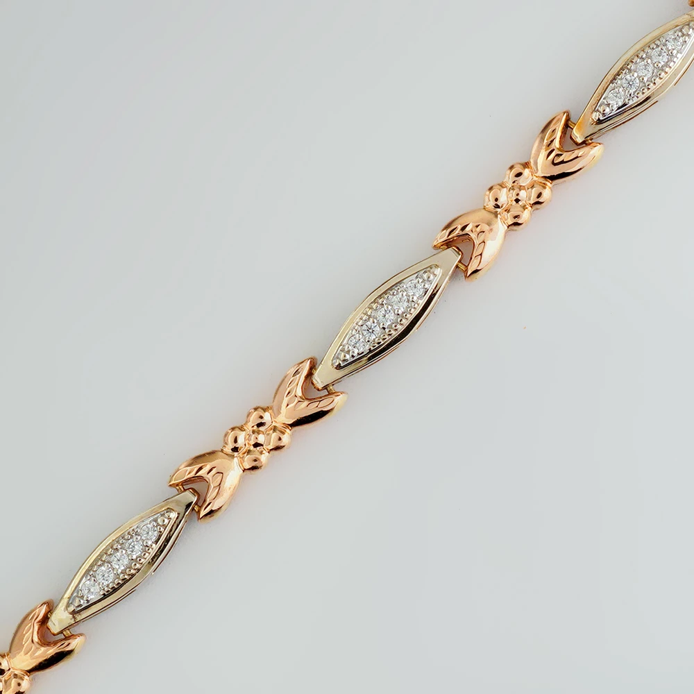 Браслет с фианитом из красного золота 585 пробы