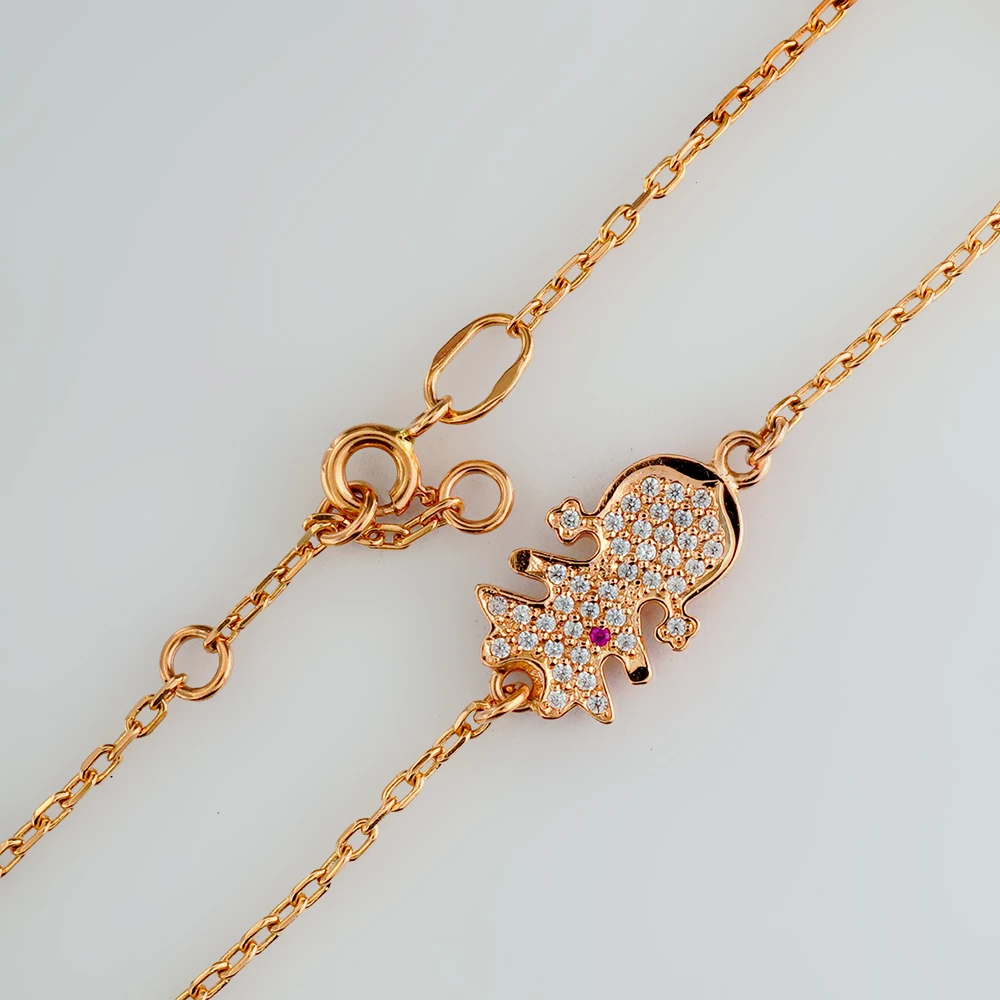 Браслет с фианитом из красного золота 585 пробы