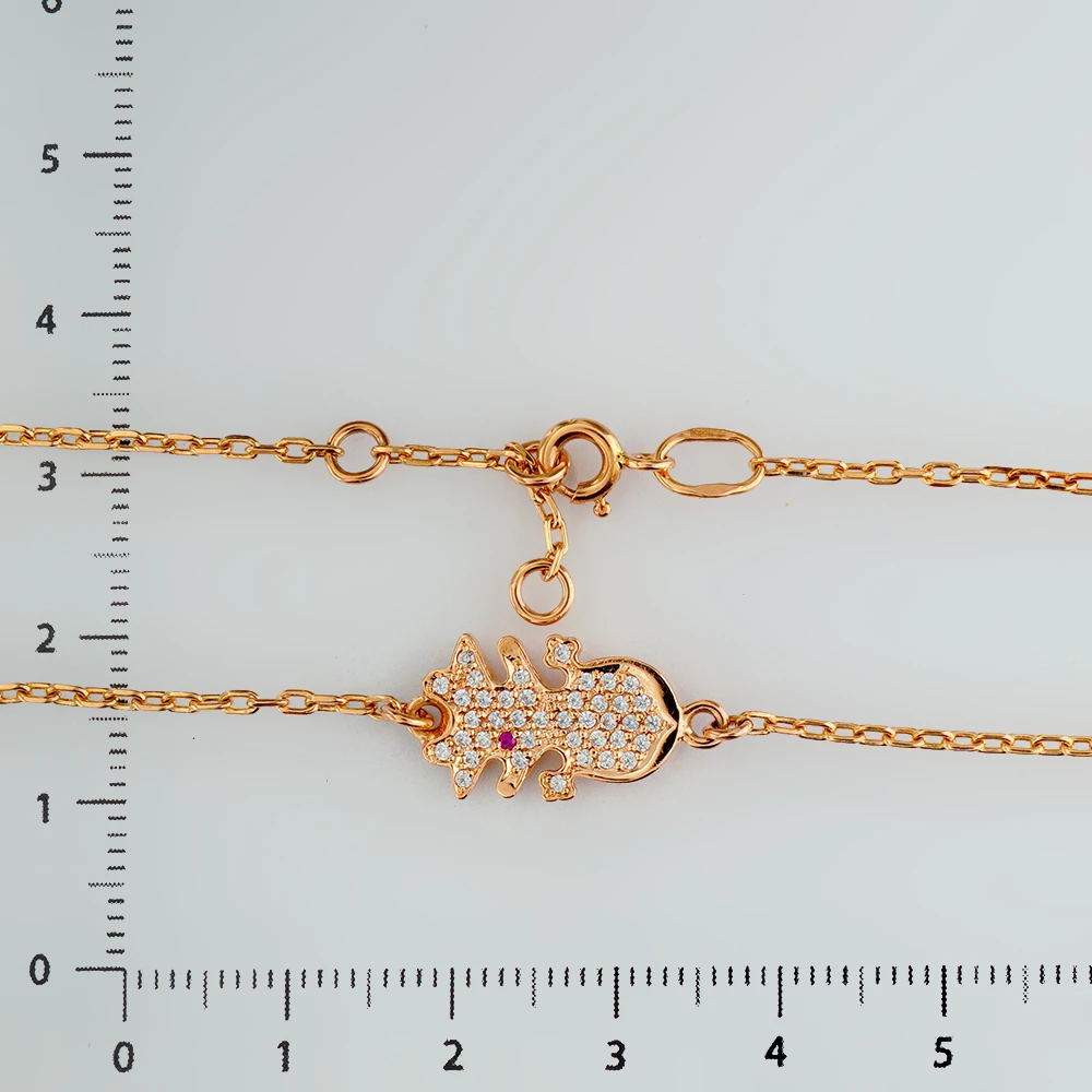 Браслет с фианитом из красного золота 585 пробы