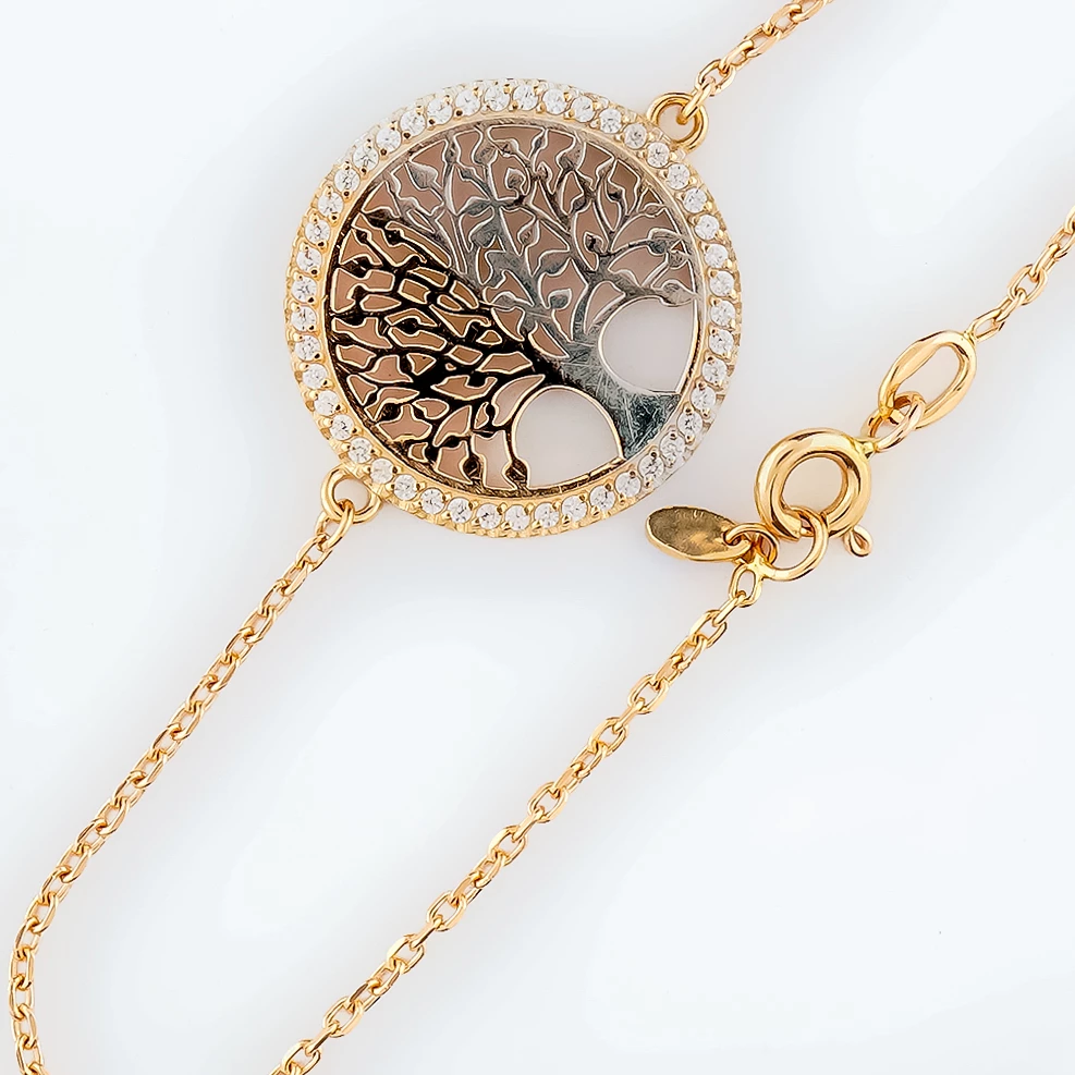 Браслет с фианитом из красного золота 585 пробы