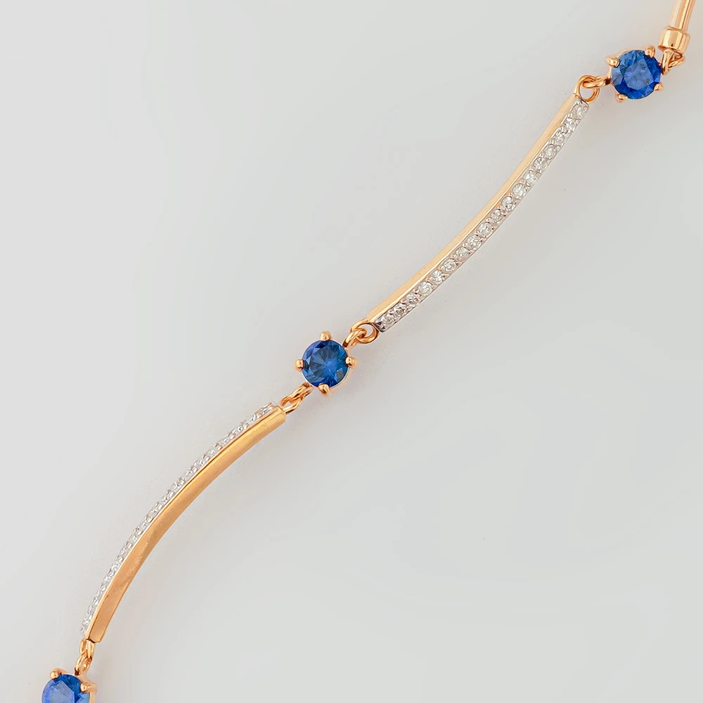 Браслет с сапфиром синтетическим из красного золота 585 пробы