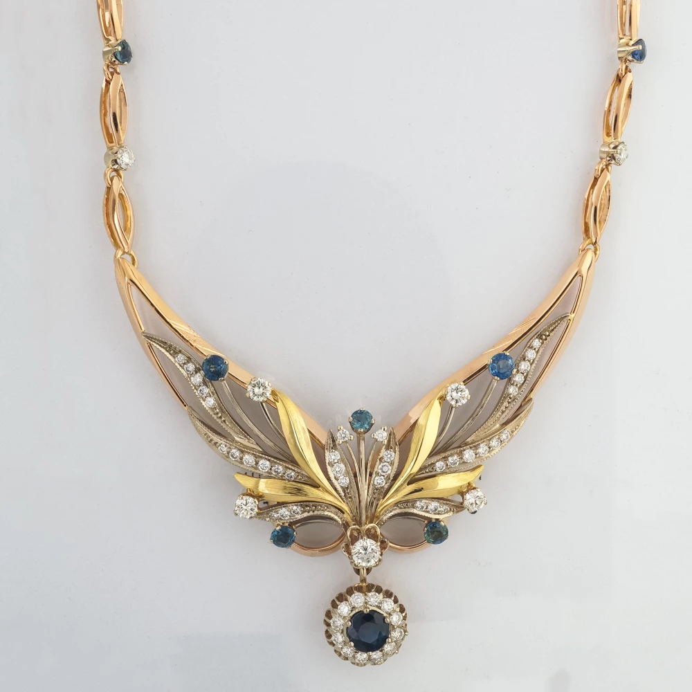 Колье с сапфиром из красного золота 585 пробы