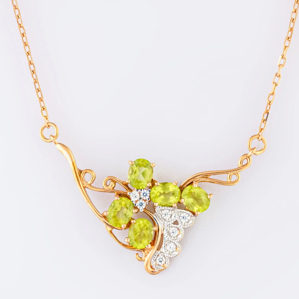 Колье с хризолитом из красного золота 585 пробы