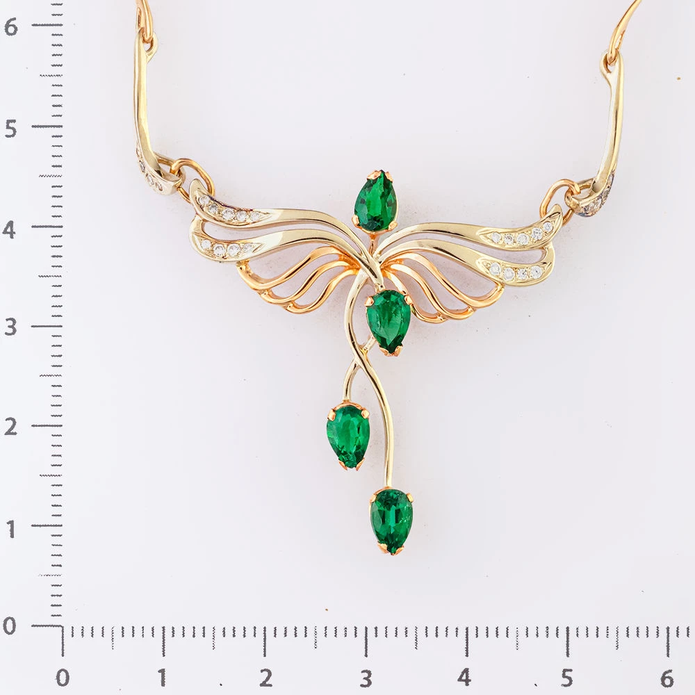 Колье с изумрудом синтетическим из красного золота 585 пробы