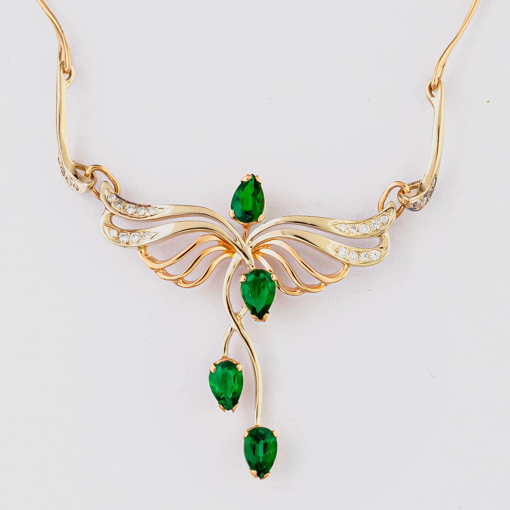 Колье с изумрудом синтетическим из красного золота 585 пробы