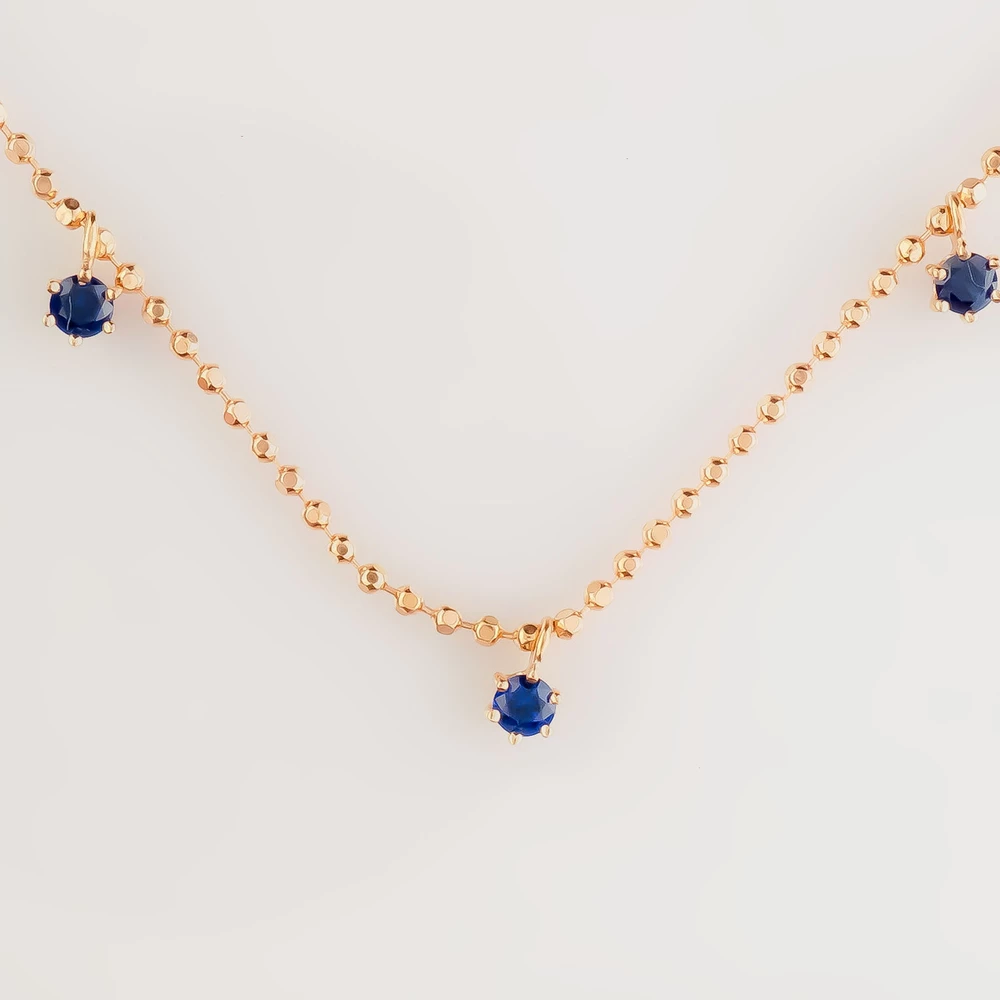 Колье с сапфиром синтетическим из красного золота 585 пробы