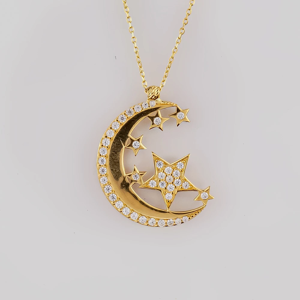 Колье с фианитом из желтого золота 585 пробы