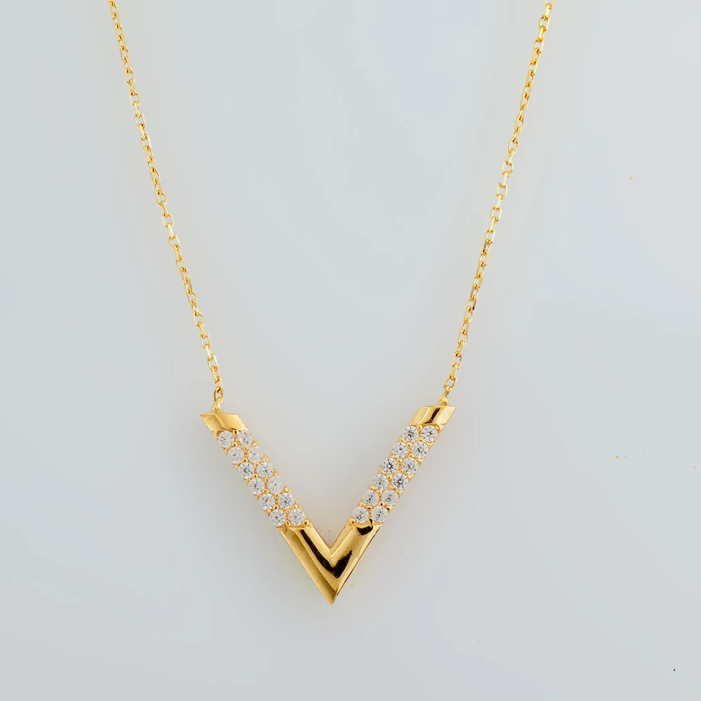 Колье с фианитом из желтого золота 585 пробы