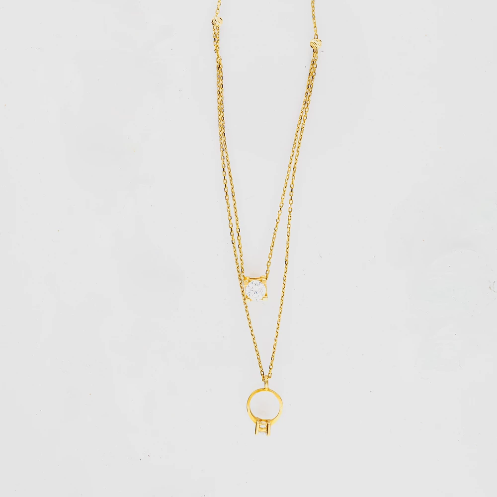 Колье с фианитом из желтого золота 585 пробы