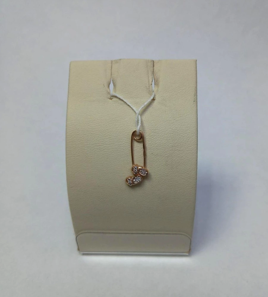 Брошь с фианитом из красного золота 585 пробы