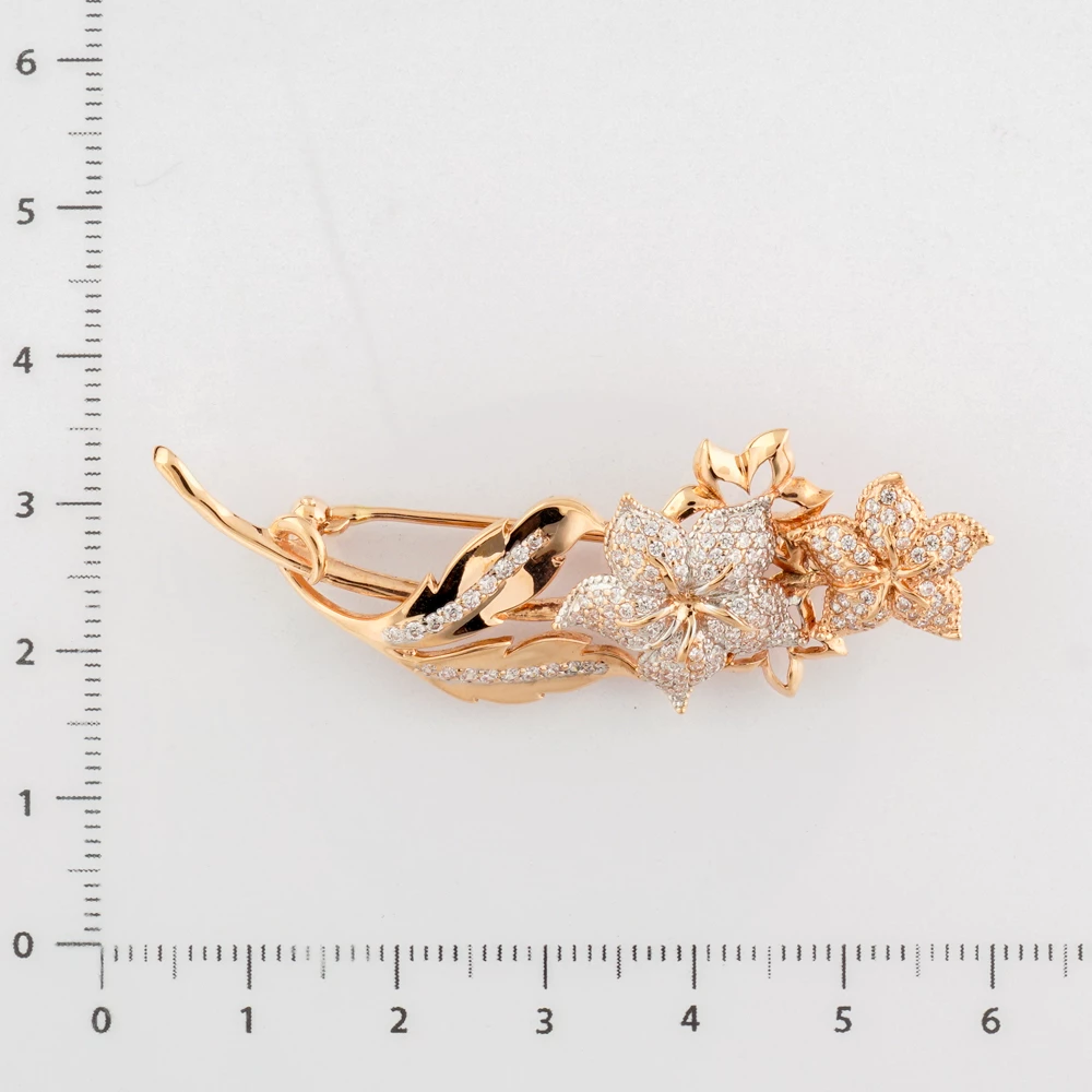 Брошь с фианитом из красного золота 585 пробы