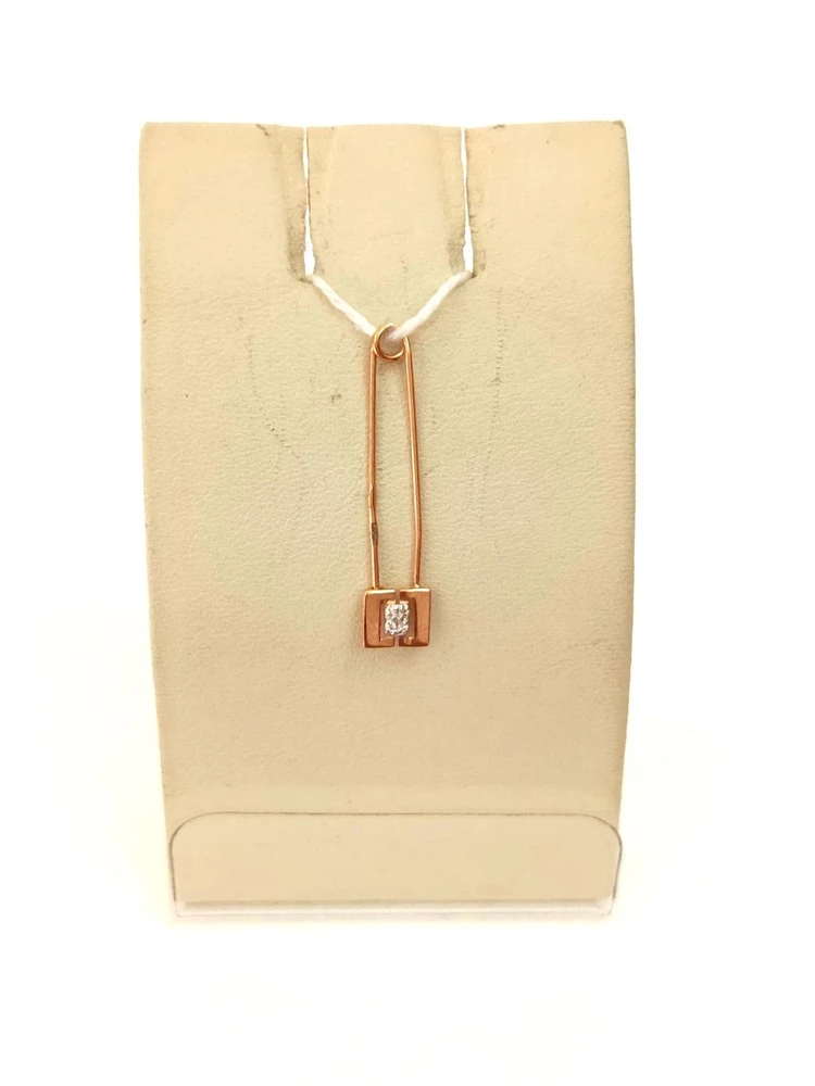 Брошь с фианитом из красного золота 585 пробы