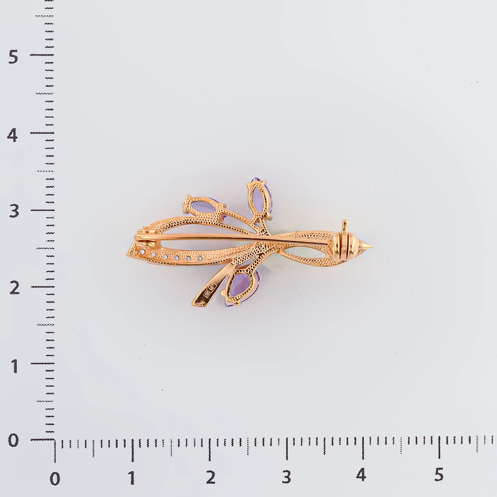 Брошь с аметистом из красного золота 585 пробы