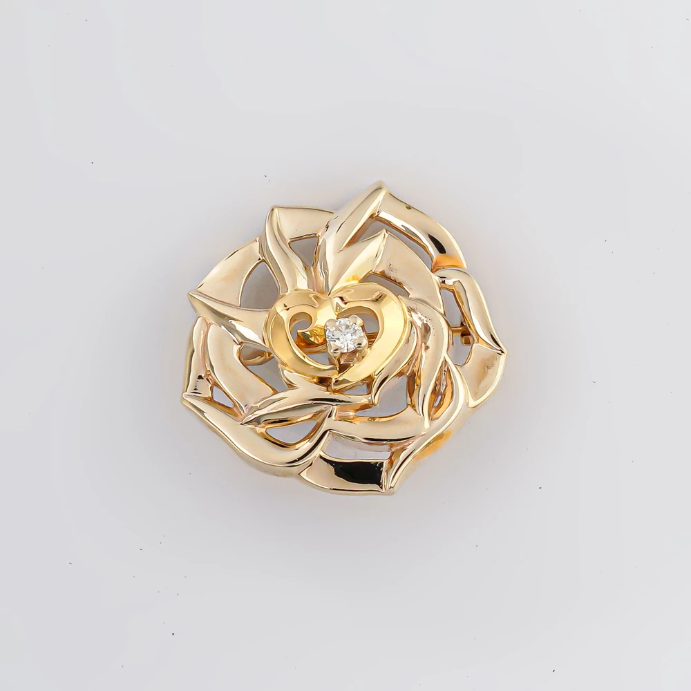 Брошь с бриллиантом из желтого золота 585 пробы