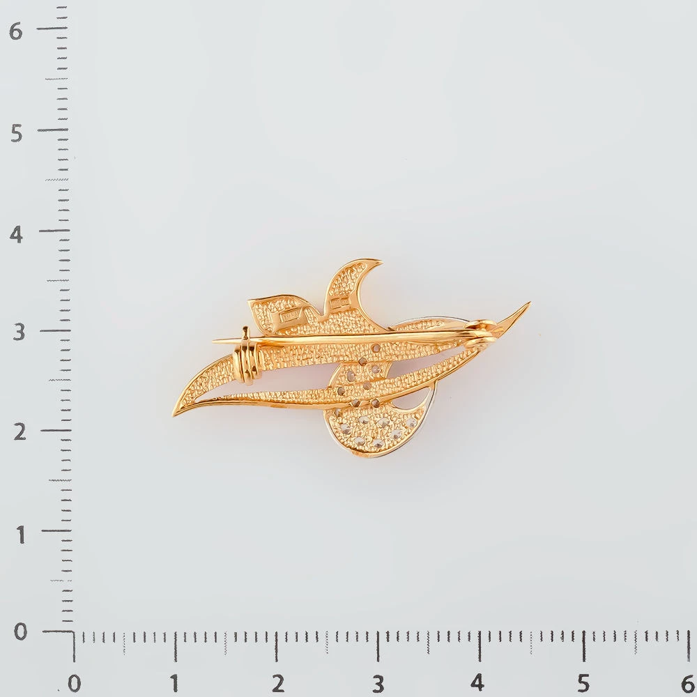 Брошь с фианитом из красного золота 585 пробы