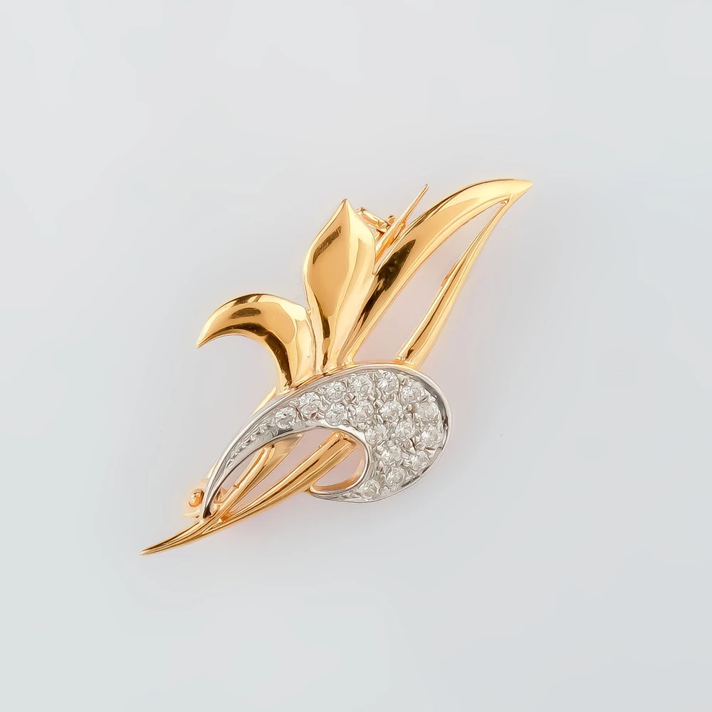 Брошь с фианитом из красного золота 585 пробы