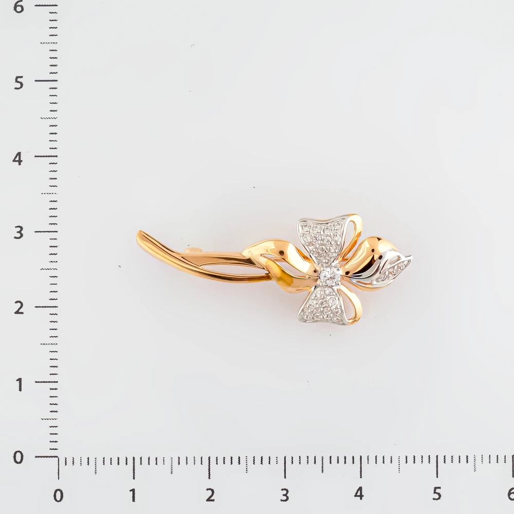 Брошь с фианитом из красного золота 585 пробы