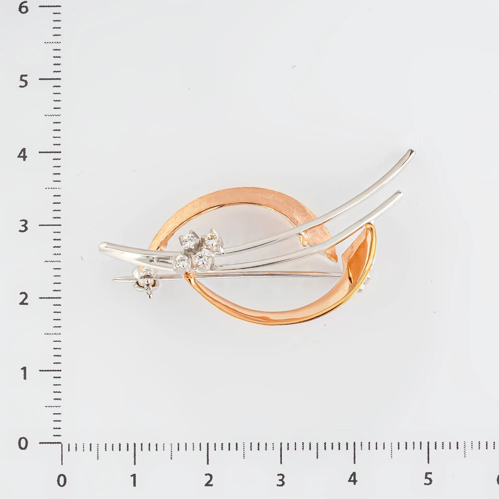 Брошь с фианитом из красного золота 585 пробы