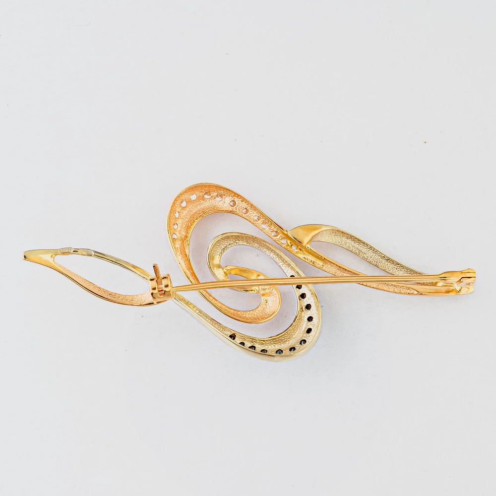 Брошь с фианитом из красного золота 585 пробы