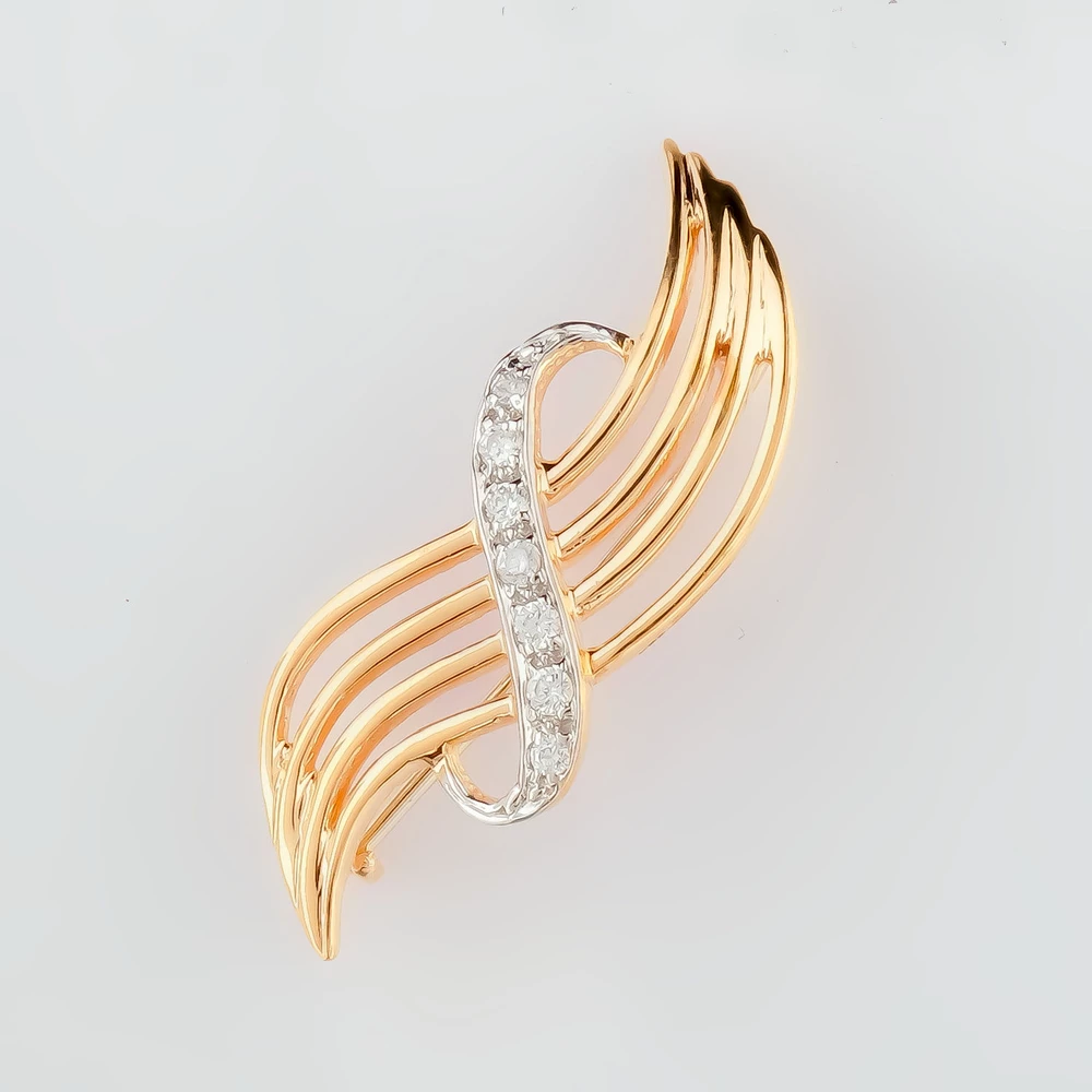 Брошь с фианитом из красного золота 585 пробы