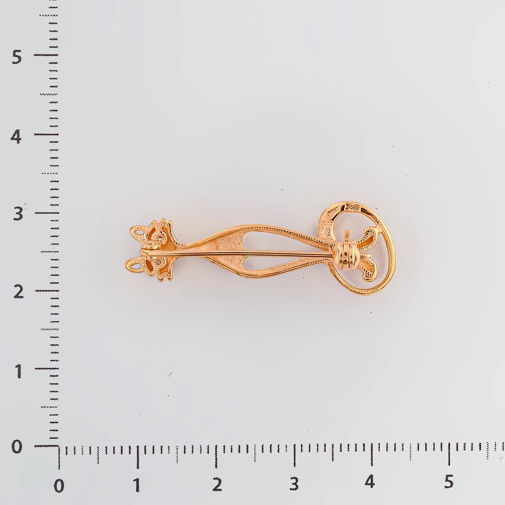 Брошь с фианитом из красного золота 585 пробы