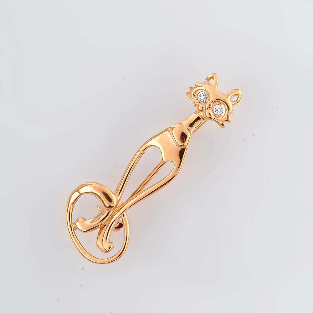 Брошь с фианитом из красного золота 585 пробы