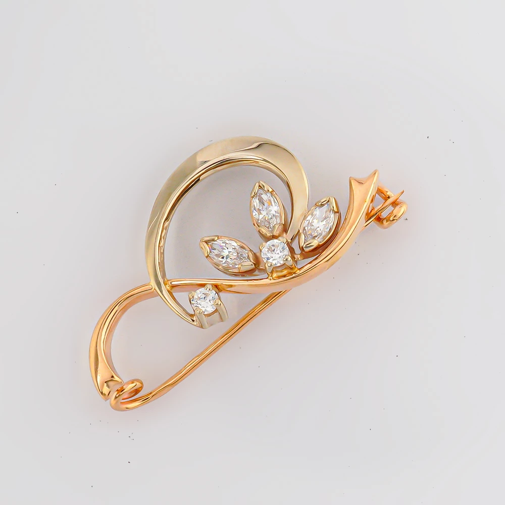 Брошь с фианитом из красного золота 585 пробы