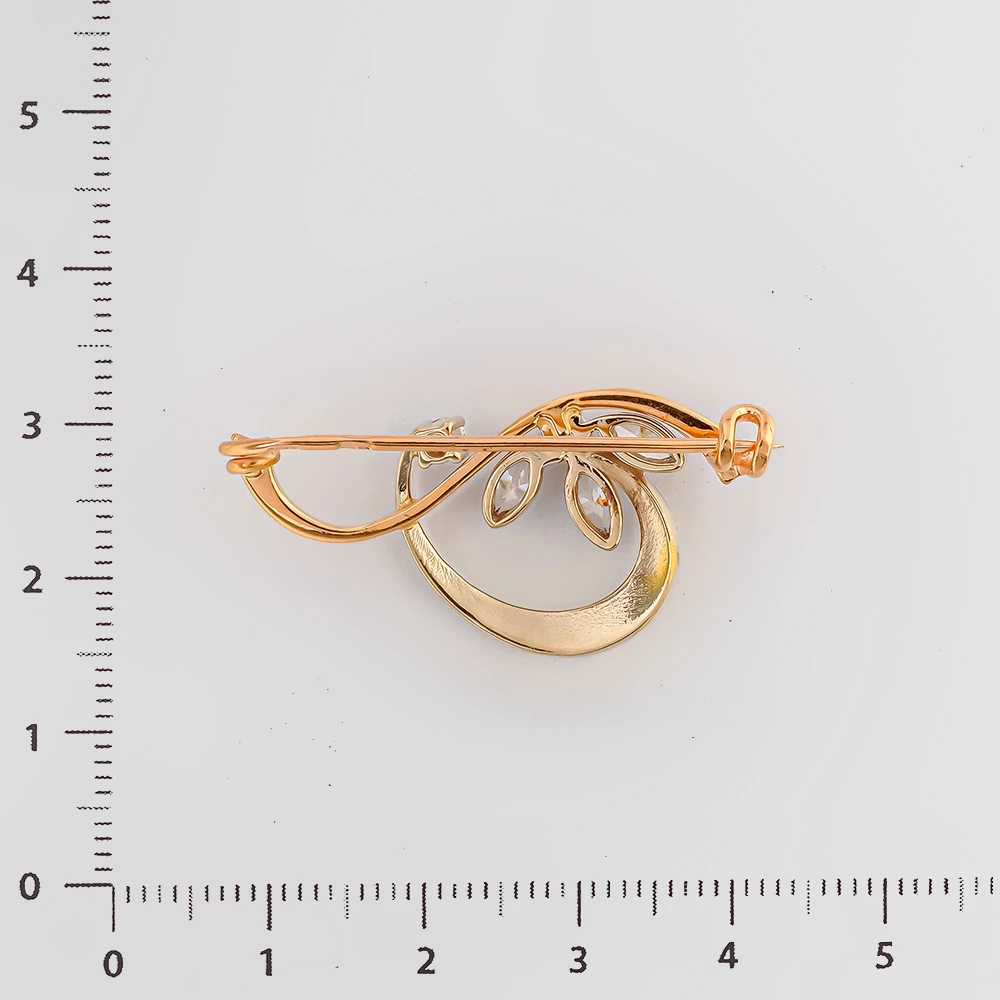 Брошь с фианитом из красного золота 585 пробы