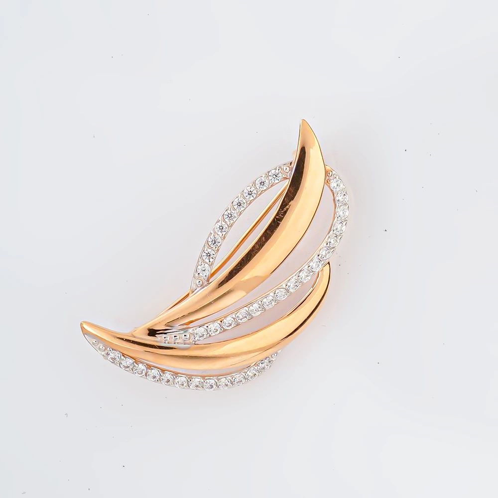 Брошь с фианитом из красного золота 585 пробы