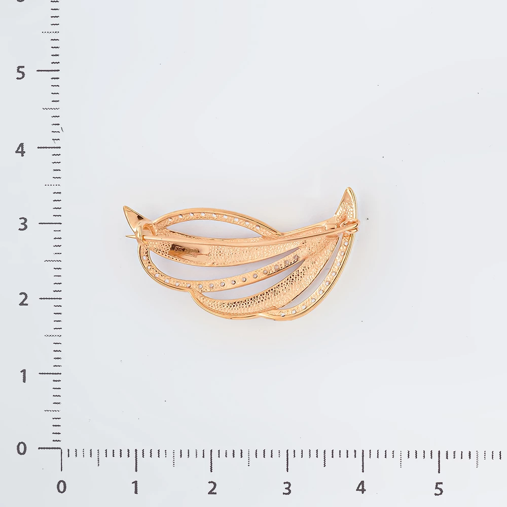 Брошь с фианитом из красного золота 585 пробы