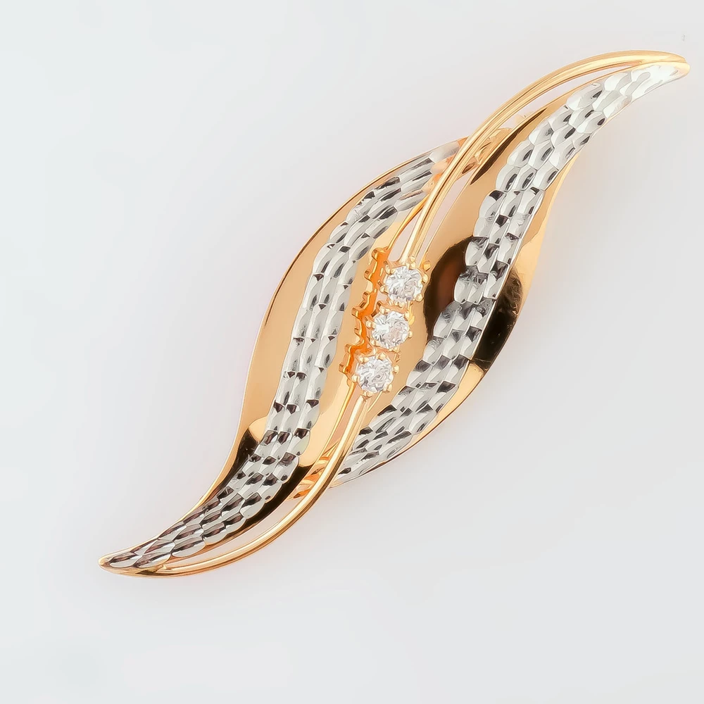 Брошь с фианитом из красного золота 585 пробы