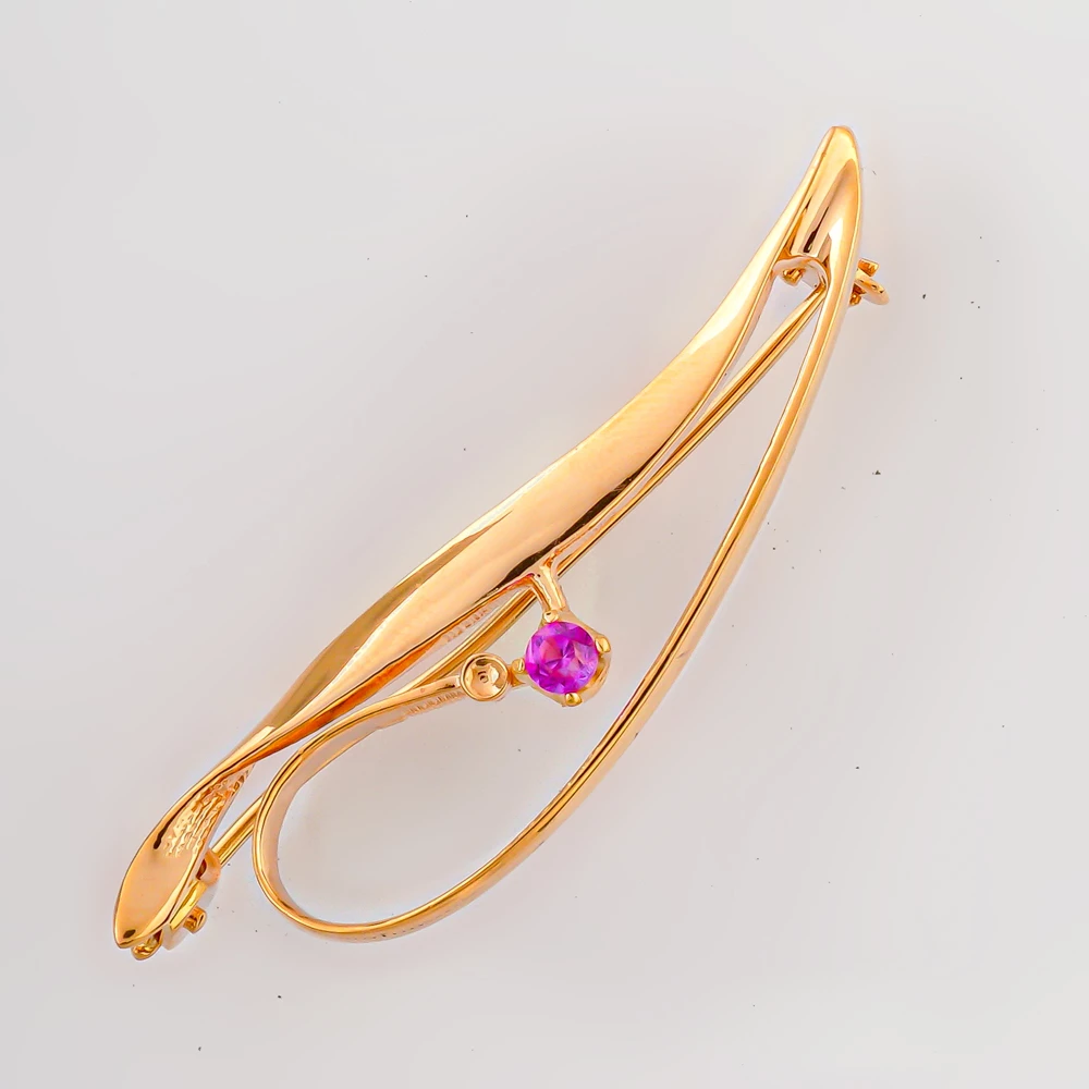 Брошь с фианитом из красного золота 585 пробы