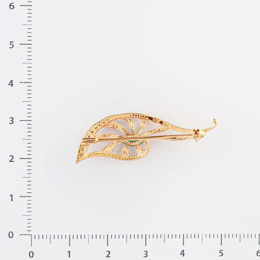 Брошь с изумрудом из красного золота 585 пробы