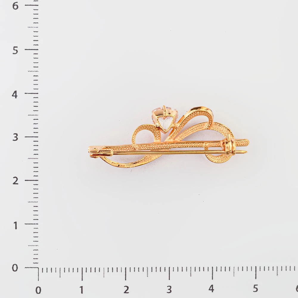 Брошь с фианитом из красного золота 585 пробы