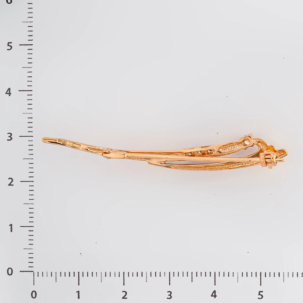 Брошь с фианитом из красного золота 585 пробы