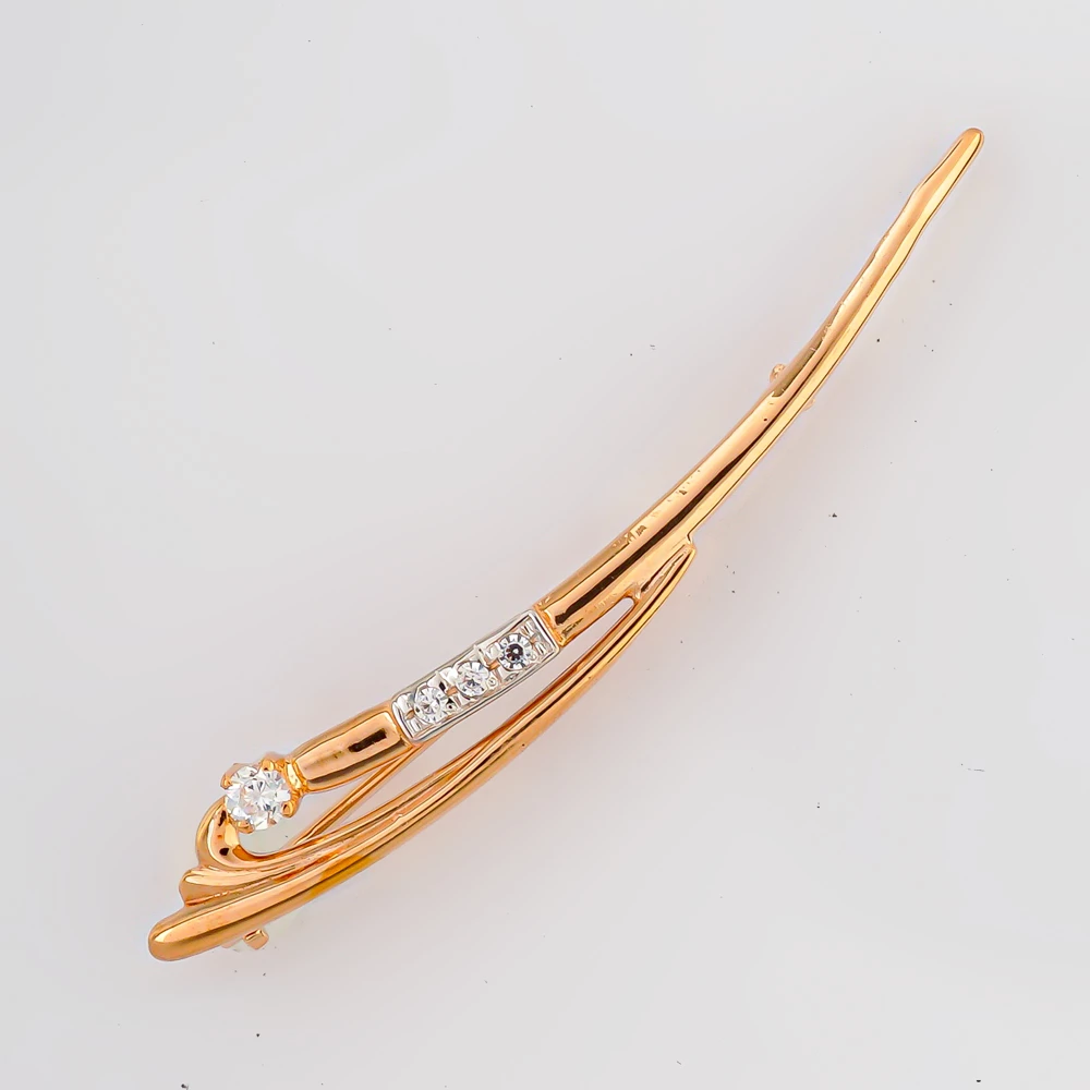 Брошь с фианитом из красного золота 585 пробы