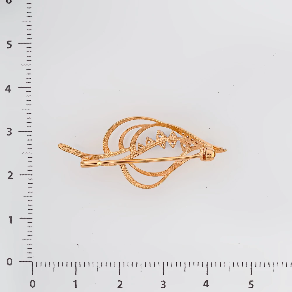 Брошь с фианитом из красного золота 585 пробы