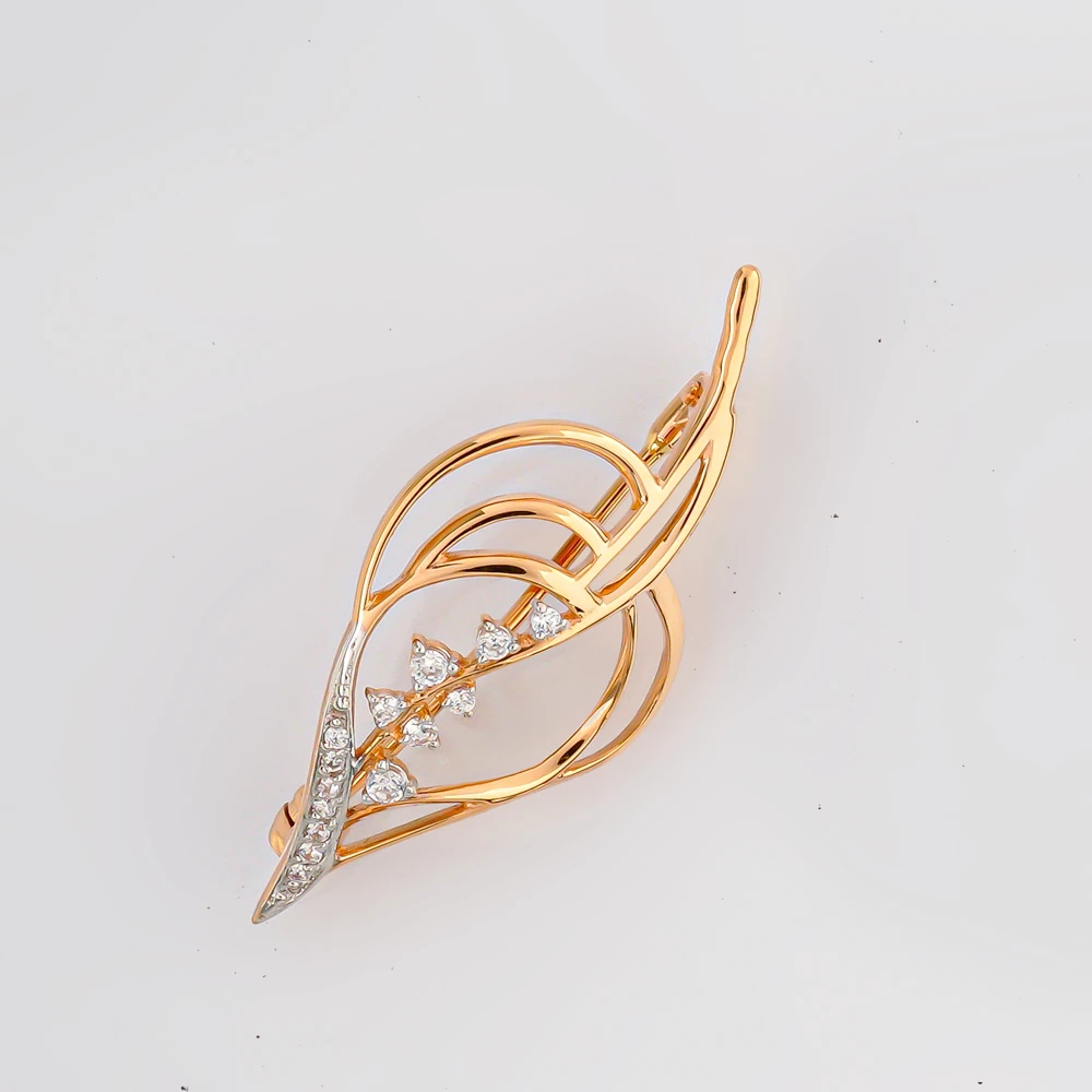 Брошь с фианитом из красного золота 585 пробы