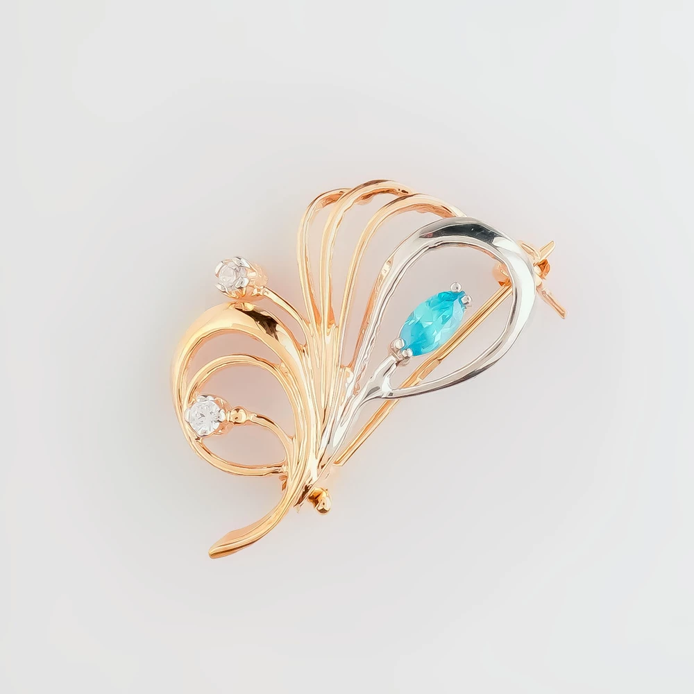 Брошь с фианитом из красного золота 585 пробы