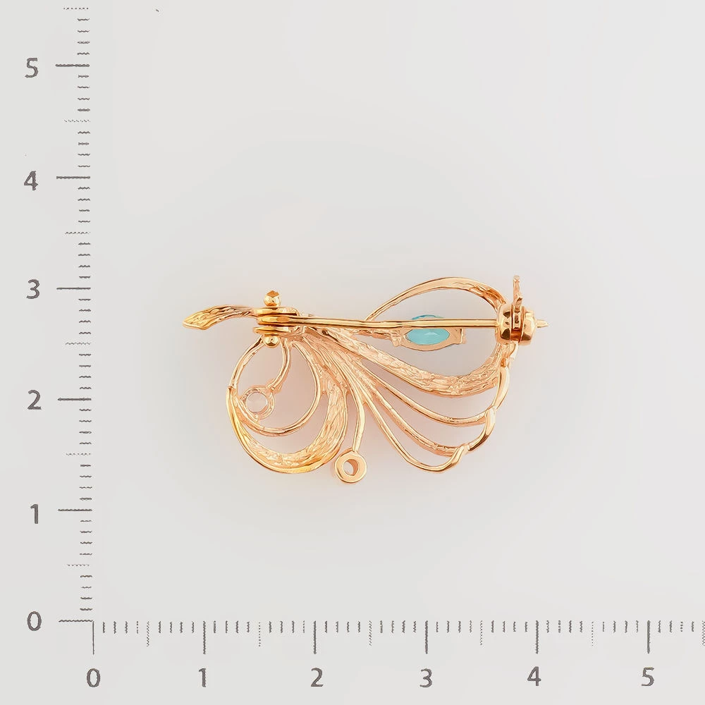 Брошь с фианитом из красного золота 585 пробы