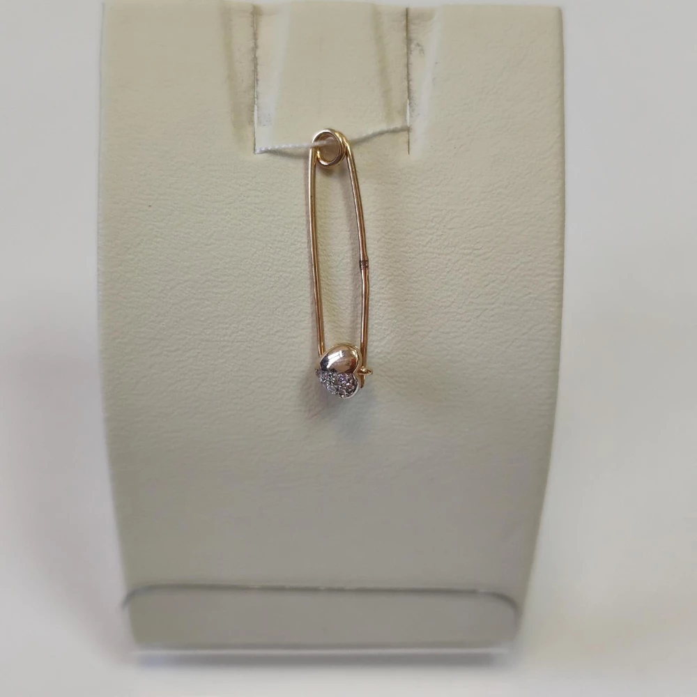 Брошь с фианитом из красного золота 585 пробы