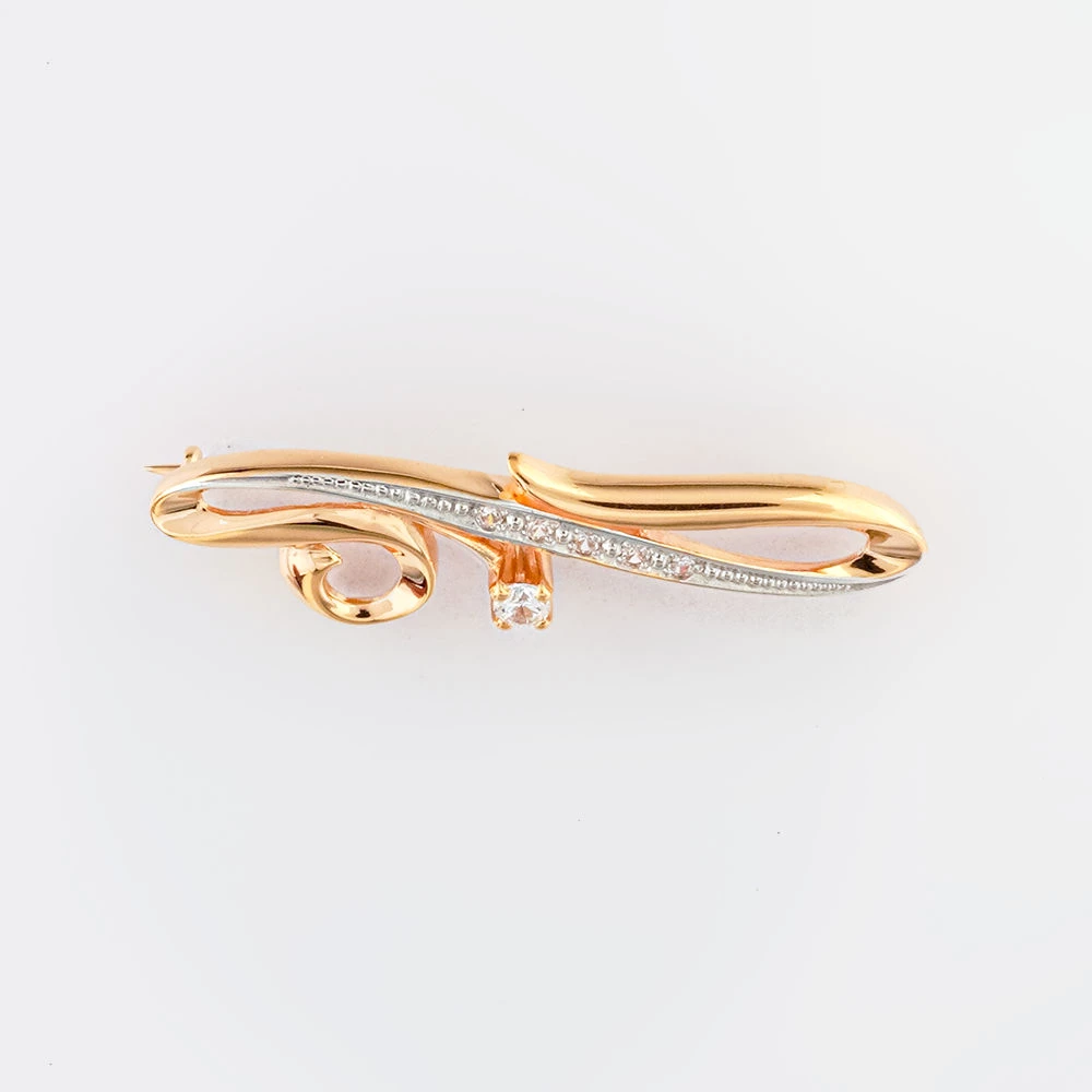 Брошь с фианитом из красного золота 585 пробы