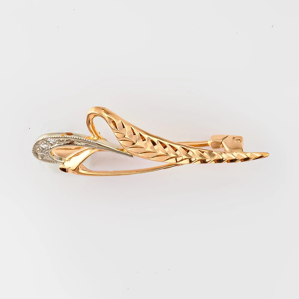 Брошь с фианитом из красного золота 585 пробы