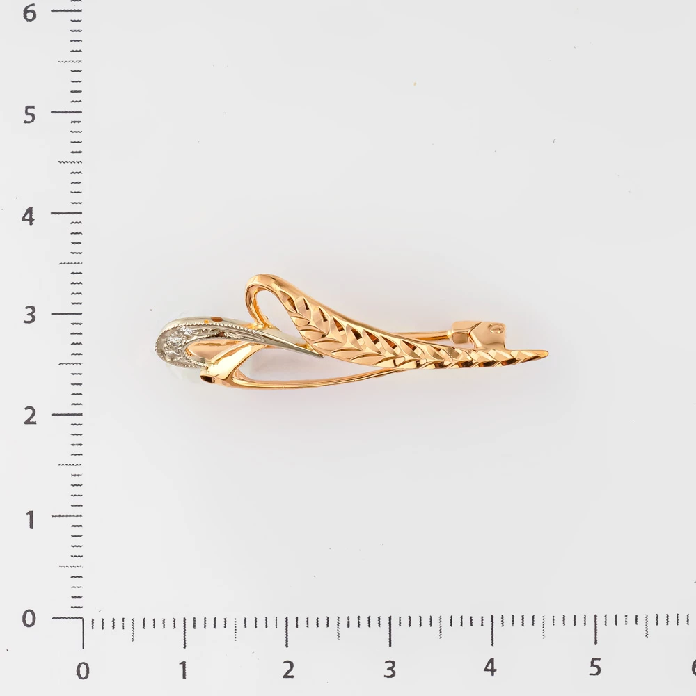 Брошь с фианитом из красного золота 585 пробы