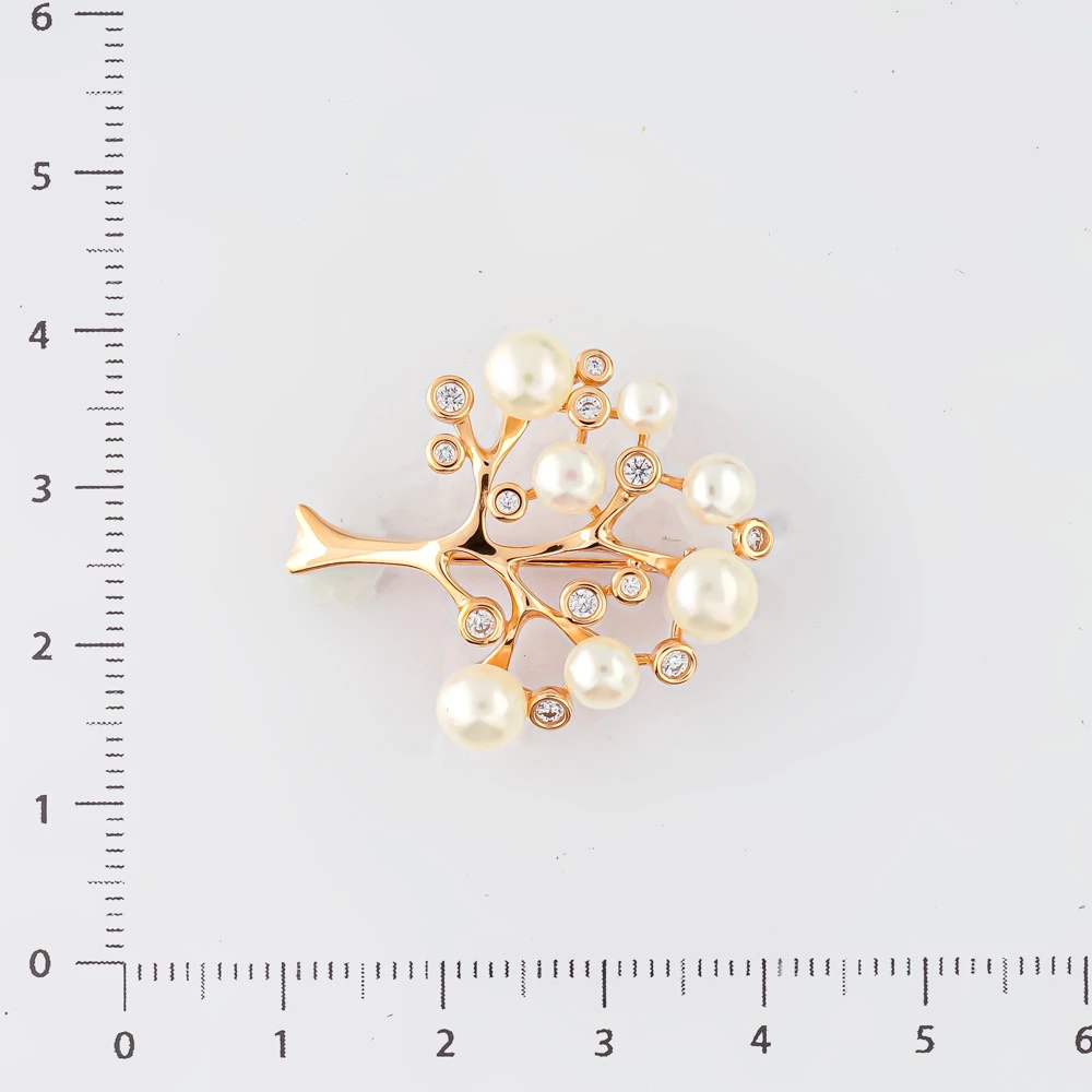 Брошь с культивированным жемчугом из красного золота 585 пробы