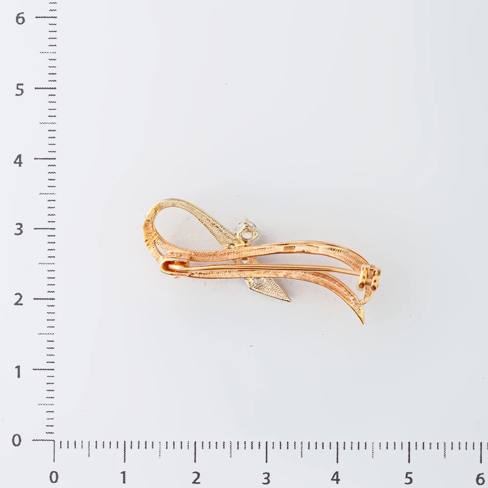 Брошь с фианитом из красного золота 585 пробы