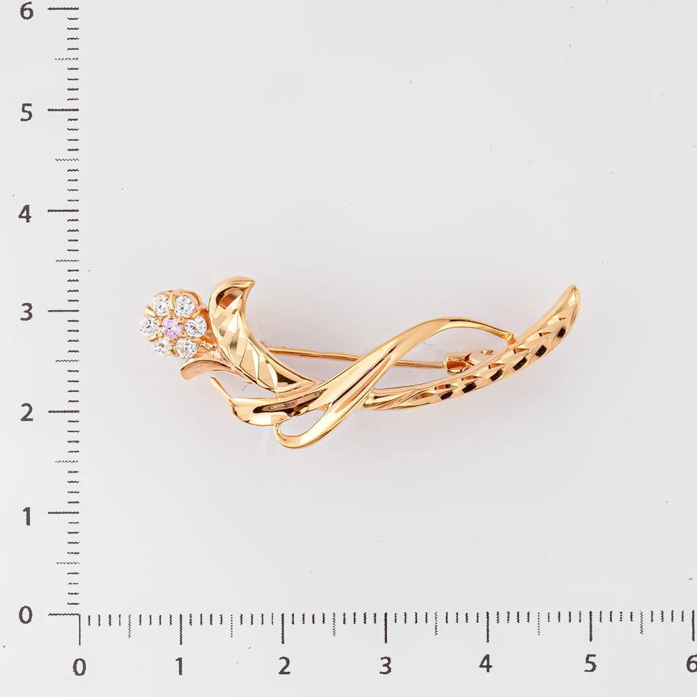 Брошь с фианитом из красного золота 585 пробы