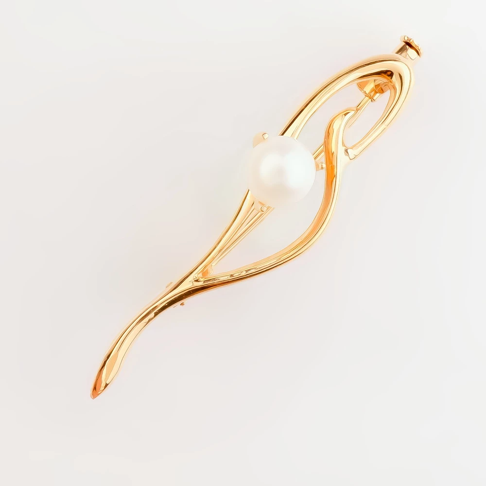 Брошь с культивированным жемчугом из красного золота 585 пробы