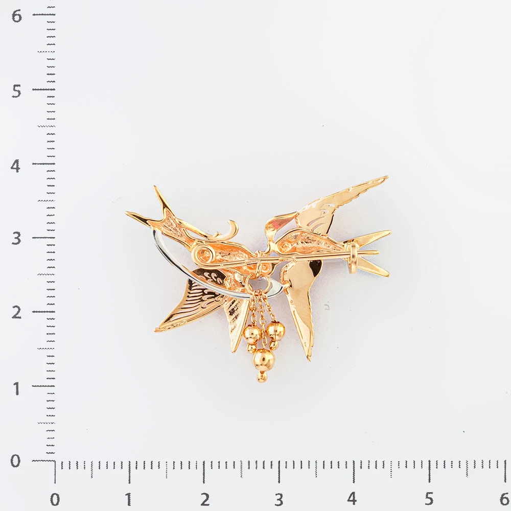 Брошь с эмалью из красного золота 585 пробы