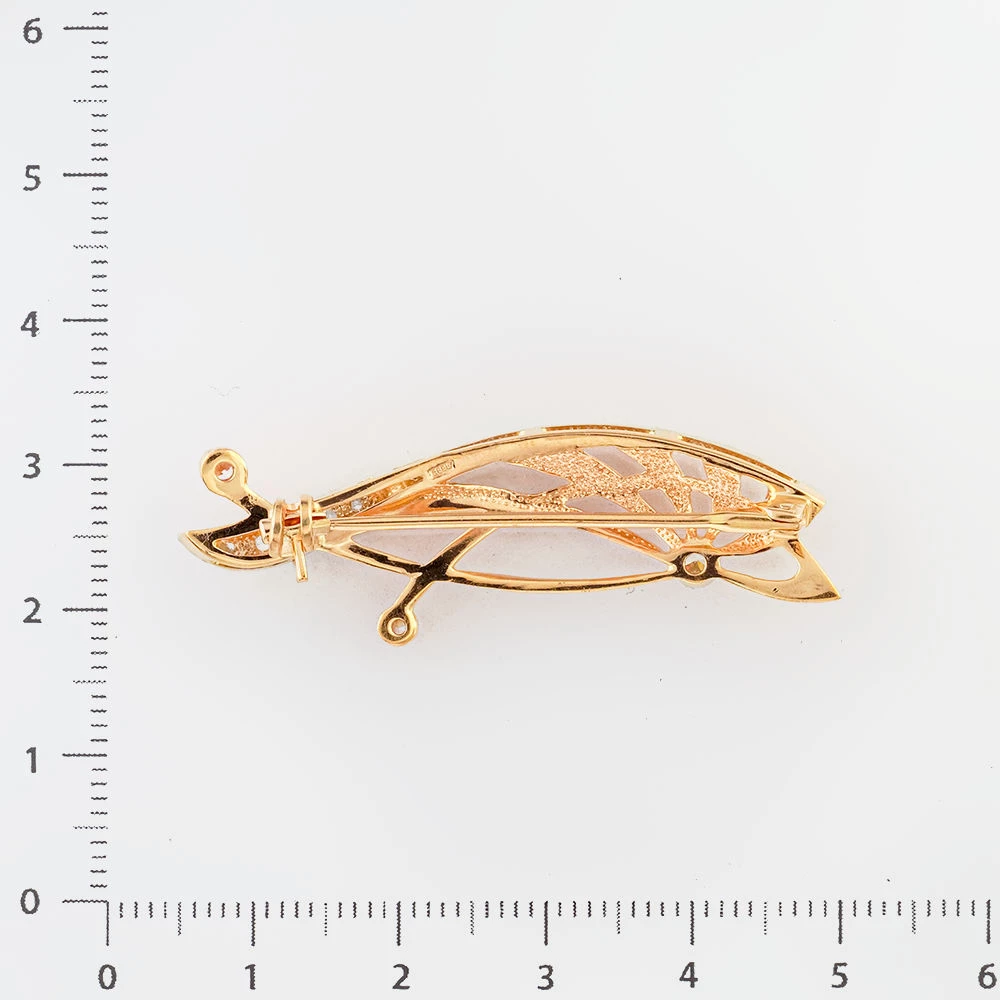 Брошь с фианитом из красного золота 585 пробы